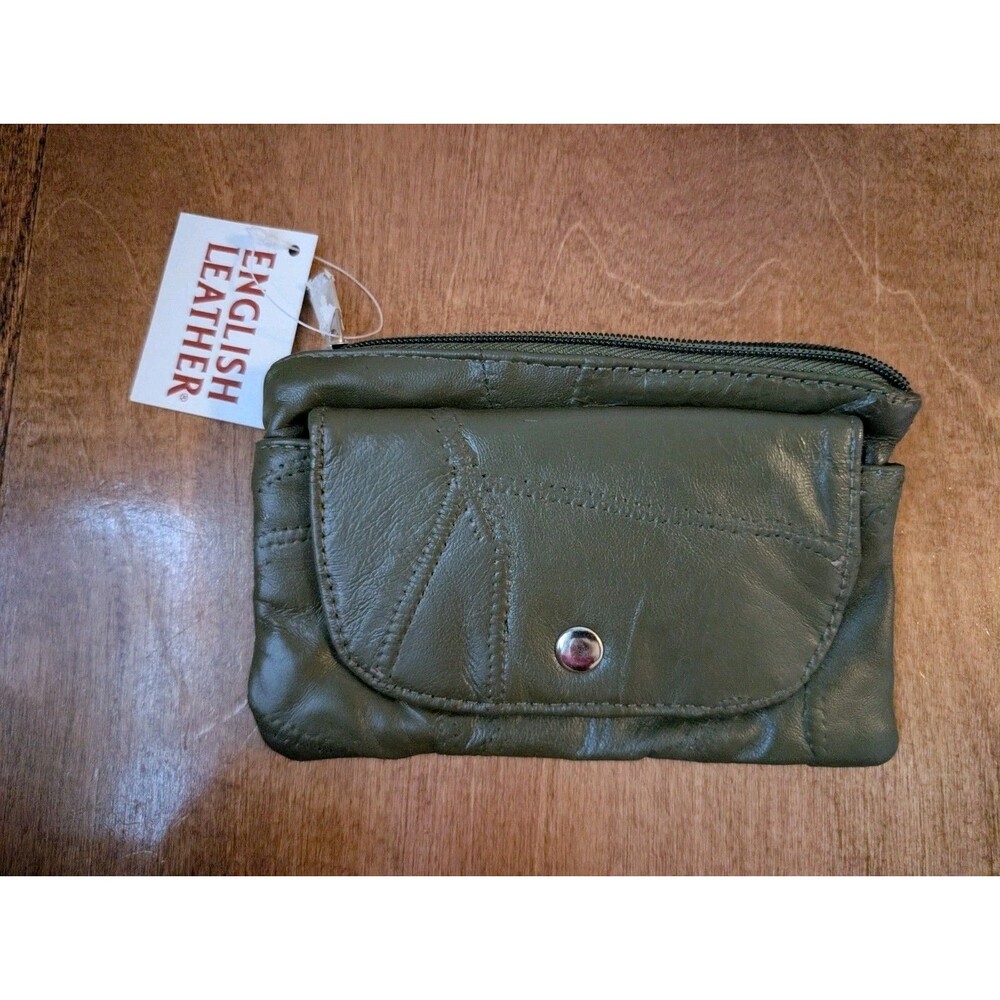 English Leather Green Small Wallet Zipper Snap Flap Soft Pockets